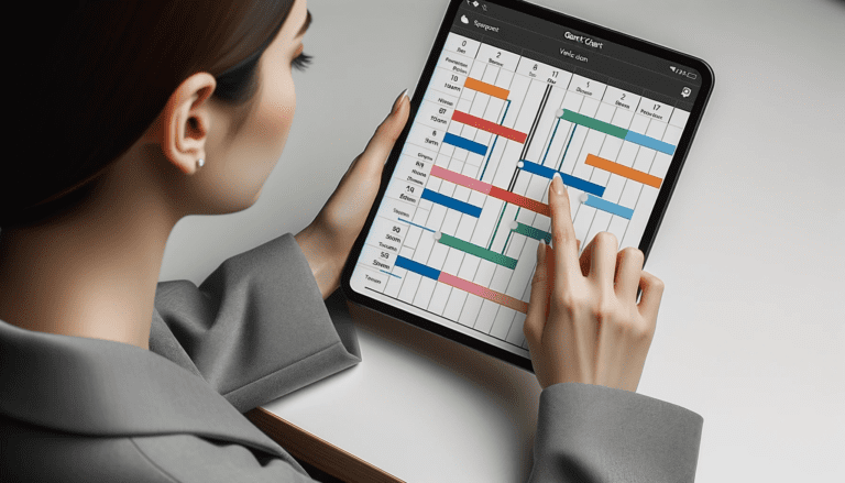 Photo of a person using gantt chart on a tablet