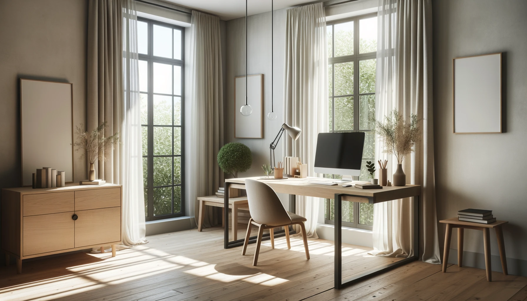 Photo-of-a-tranquil-minimalist-home-office-with-large-windows-soft-natural-light-a-wooden-desk-and-minimal-decor.